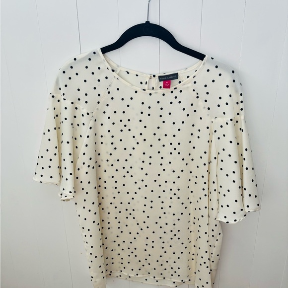 Vince Camuto Cream Blouse with Black Polka Dots - Picture 1 of 2